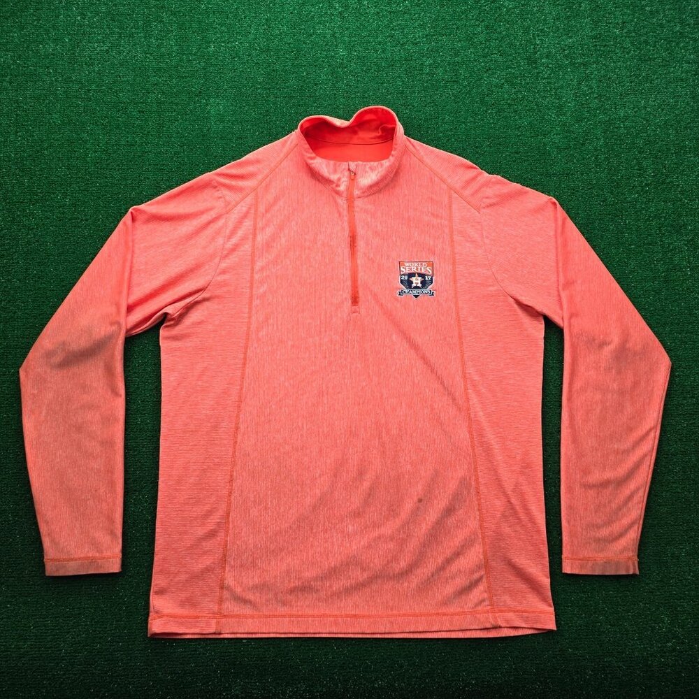 Houston Astros Sweatshirt Mens Large Orange 1/4 Zip Baseball 2017 World Champs